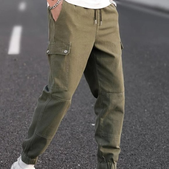 Army Green Mens Cargo Jeans - Picture 3 of 5